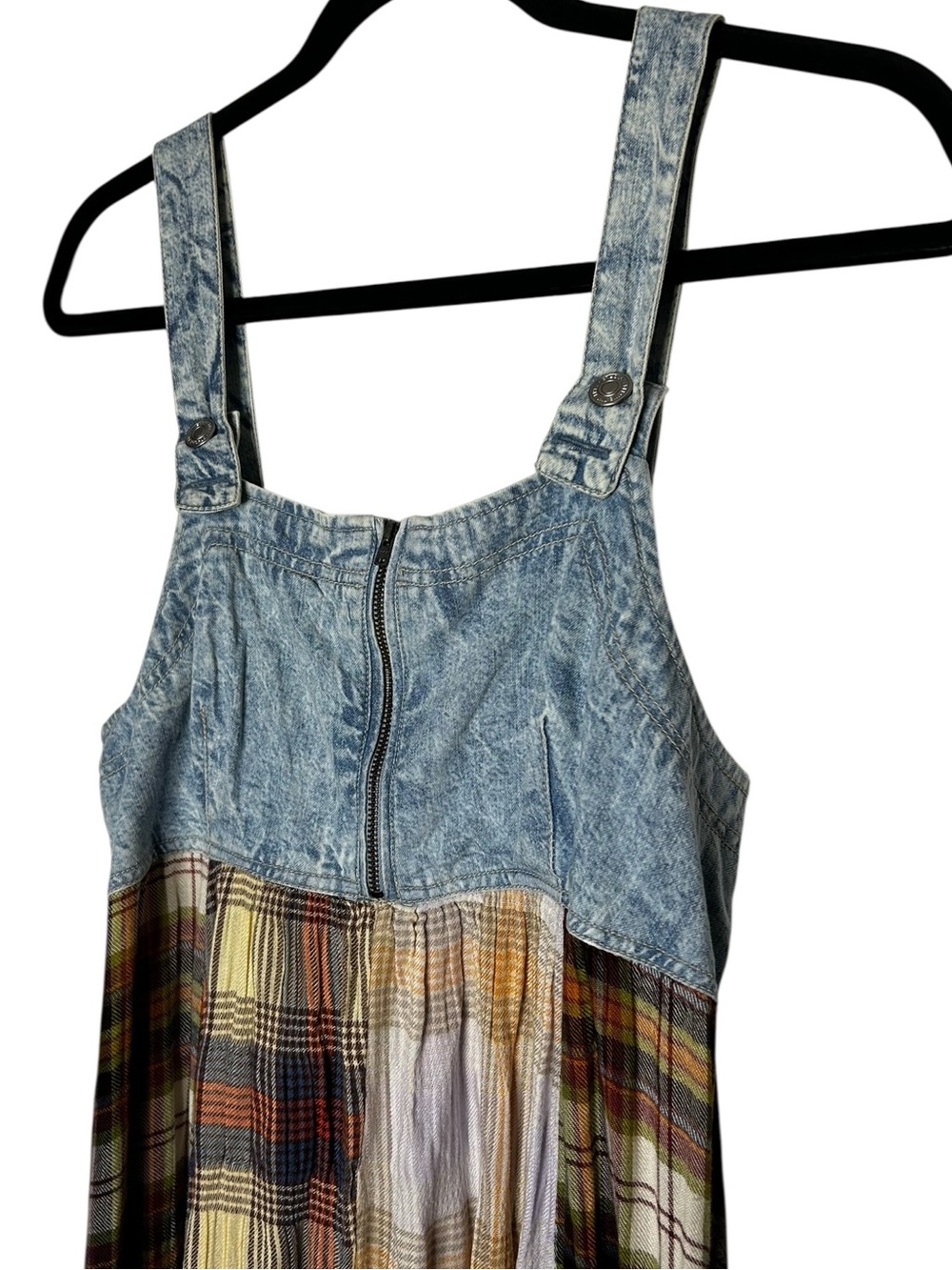 Free People We The Free Mix It Up Maxi Dress Splinter Plaid Denim Size 10 NWT - Picture 3 of 15